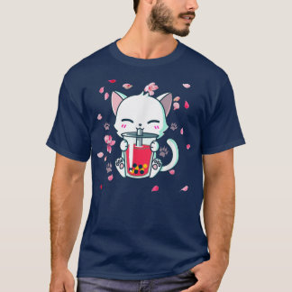 Boba  Boba Cat Drinking Boba Cute Anime Girl Kawai T-Shirt