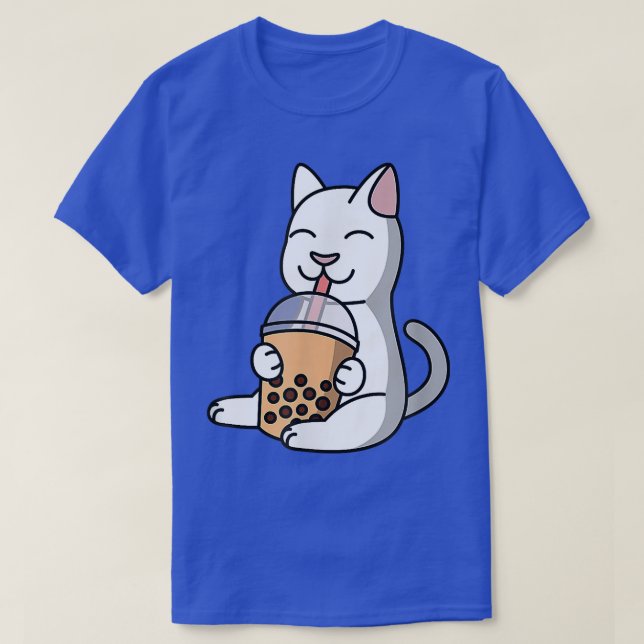 Boba Bubble Milk Ea White Cat Pet  T-Shirt (Design Front)