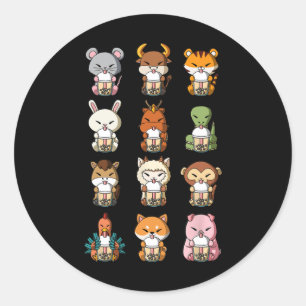 Boba Bubble Milk Tea Chinese Zodiacs Animal Lunar  Classic Round Sticker