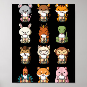 Boba Bubble Milk Tea Chinese Zodiacs Animal Lunar  Poster