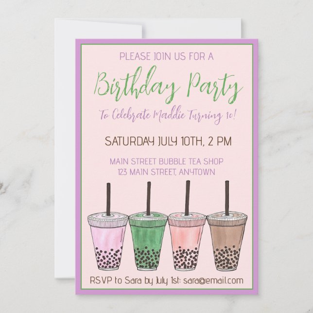 Boba Bubble Tapioca Pearl Milk Tea Birthday Party Invitation (Front)