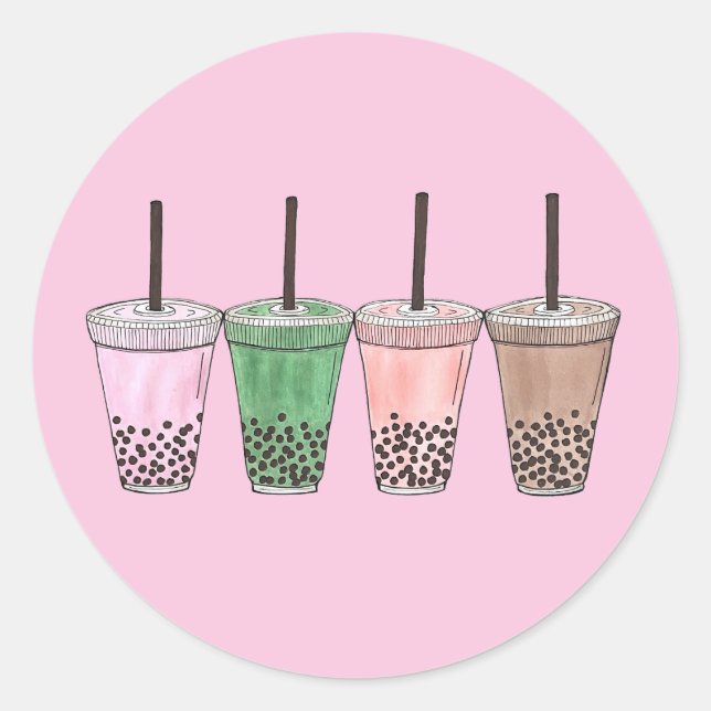 Boba Bubble Tapioca Pearl Milk Tea Drinks Foodie Classic Round Sticker (Front)