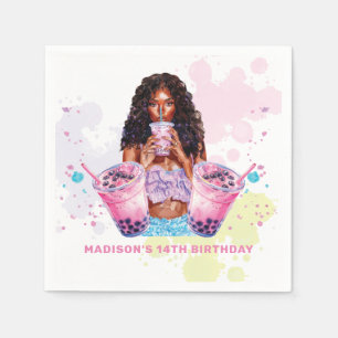 Boba Bubble Tea Birthday African American Napkin