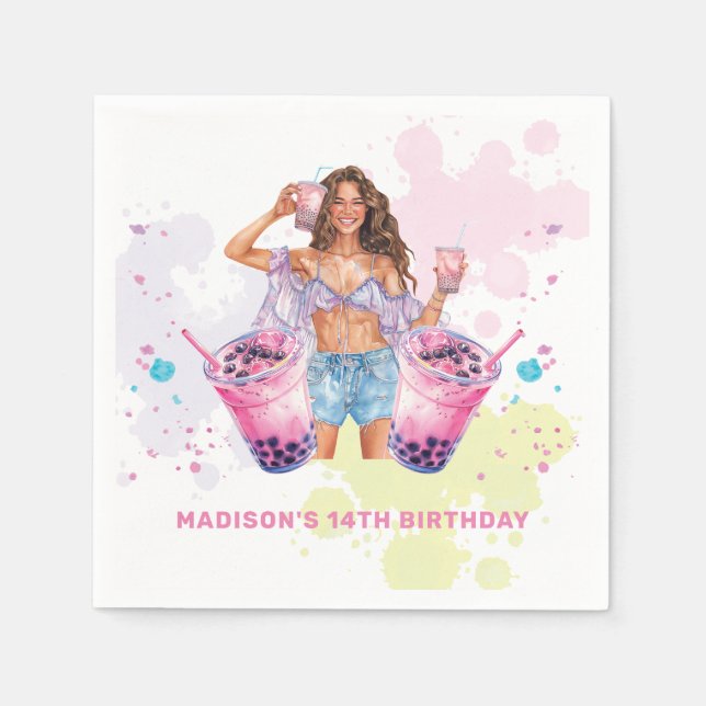 Boba Bubble Tea Birthday Personalized Napkin (Front)