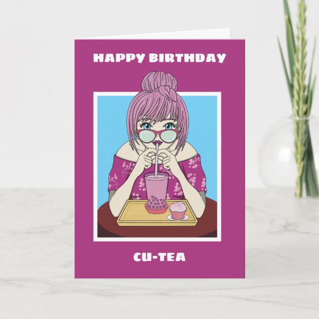 Boba Bubble Tea Carte Anniversaire Pour Une Fille (Devant)