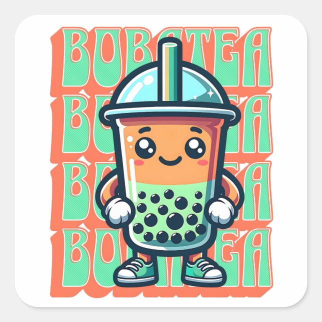 Boba Bubble Tea Kawaii Cute Cartoon Square Sticker (Front)