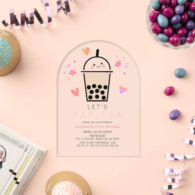 Boba Bubble Tea Party Par-tea 1st Birthday Acrylic Invitations (Insitu (Celebration))
