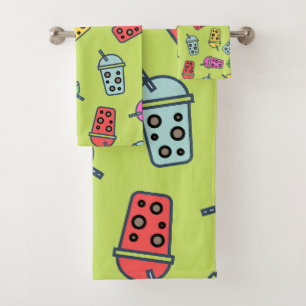 Boba Bubble Tea Pattern Bath Towel Set