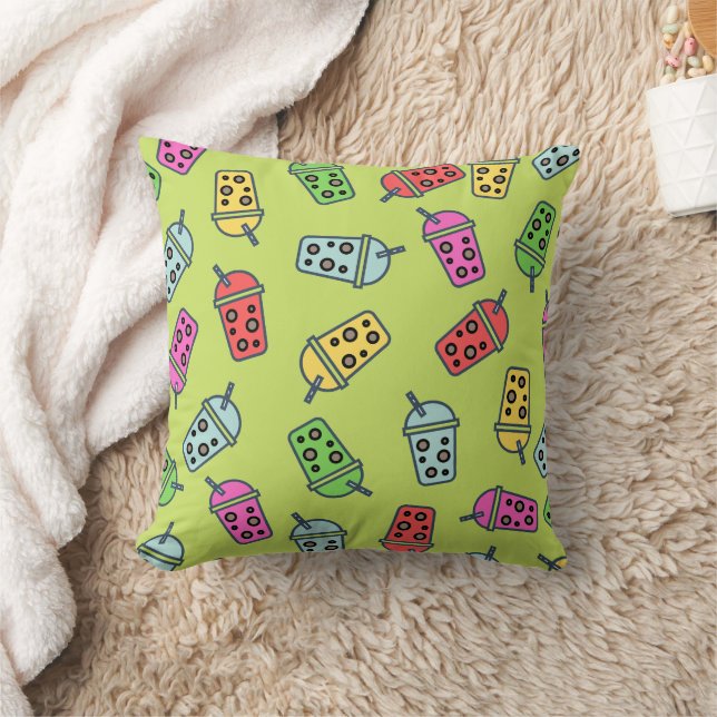 Boba Bubble Tea Pattern Throw Pillow (Blanket)