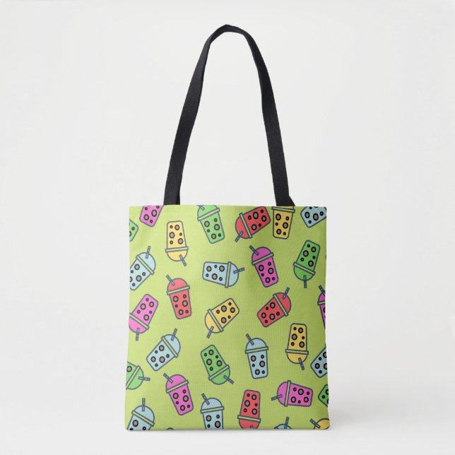 Boba Bubble Tea Pattern Tote Bag (Front)