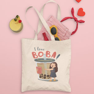 Boba bubble tea patterned pink colourful cute tote bag