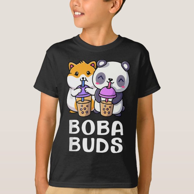 Boba Buds Kawaii Cute Bubble Tea Hamster Matching  T-Shirt (Front)
