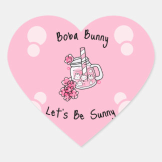 Boba Bunny Let's Be Sunny Kawaii Pink Heart Sticker