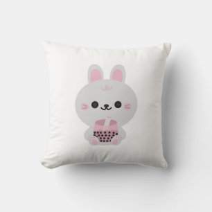 Boba Bunny Pink Throw Pillow