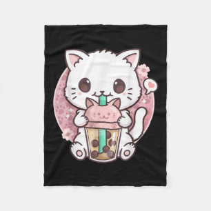 Boba Cat Boba Tea Bubble Tea Kawaii Anime Cat Kawa Fleece Blanket