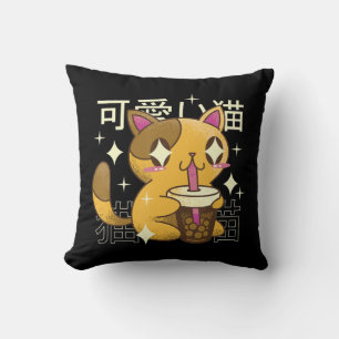 Boba Cat Kawaii Anime Japanese Food Girls Official Throw Pillow