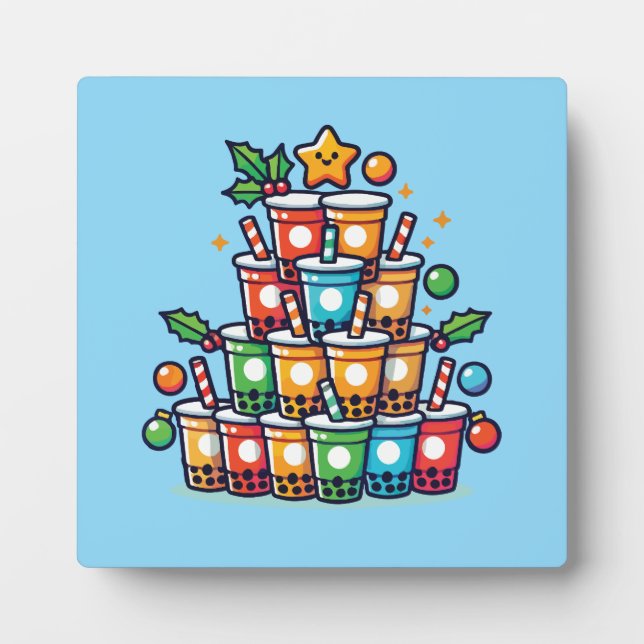 Boba Christmas Tree - Funny Bubble Tea Holiday Plaque (Front)