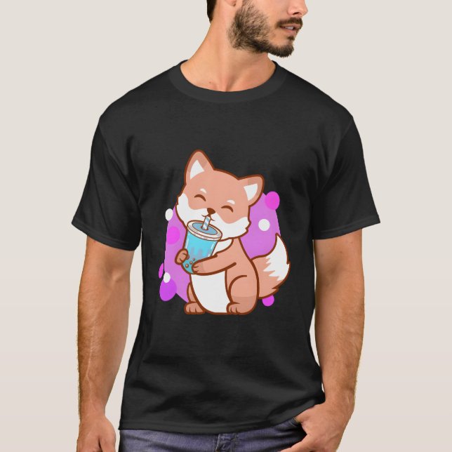 Boba Fox Bubble Tea Kawaii Neko T-Shirt (Front)