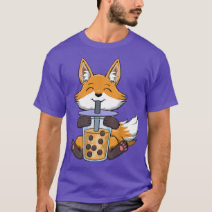 Boba Fox Drinking Bubble Tea Kawaii Japanese Boba T-Shirt