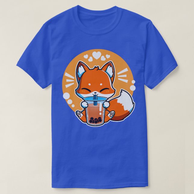 Boba Fox Drinking Kawaii Japanese Fox Bubble Milk  T-Shirt (Design Front)