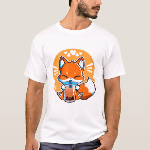 Boba Fox Drinking Kawaii Japanese Fox Bubble Milk T-Shirt