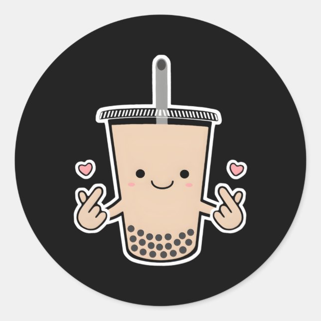 Boba K-Pop Bubble Milk Tea Korean Finger He Kpop Classic Round Sticker (Front)