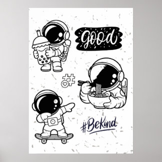 Boba Love Ramen Noodles Astronaut Wall art Poster