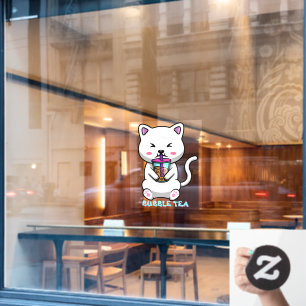 Boba Milk Tea Cute Cat Cartoon Business Window Cling