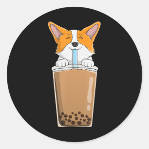 Boba Milk Tea Kawaii Corgi Puppy Japanese Anime St Classic Round Sticker