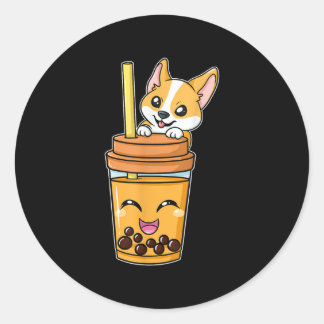 Boba Tapioca Pearls Bubble Milk Tea Drink Corgi Classic Round Sticker