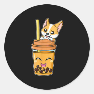 Boba Tapioca Pearls Bubble Milk Tea Drink Corgi Classic Round Sticker