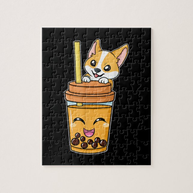Boba Tapioca Pearls Bubble Milk Tea Drink Corgi Jigsaw Puzzle (Vertical)