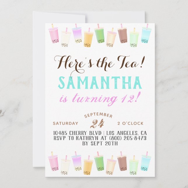 Boba Tea Birthday Invitation (Front)