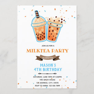 Boba tea boy birthday theme Invitation