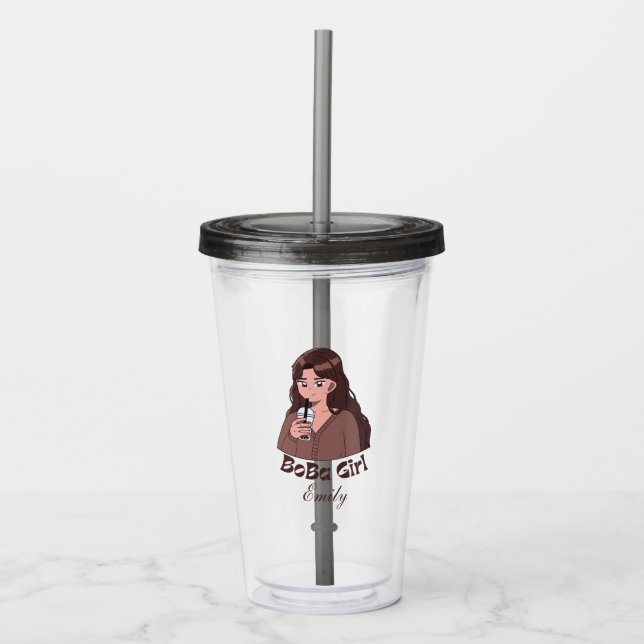 boba tea bubble tea acrylic tumbler (Front)