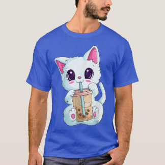 Boba Tea Cat Anime Shirts For Women, Kawaii Bubble