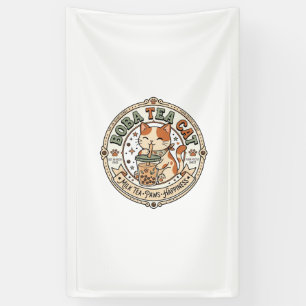 Boba Tea Cat Boba Tea Cat Vintage Vector Art Shirt Banner
