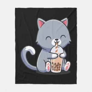 Boba Tea Cat Bubble Tea Cat Kawaii Anime Neko Gift Fleece Blanket