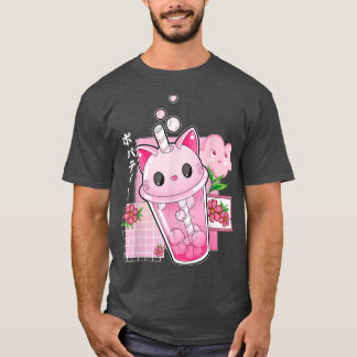 Boba Tea Cat Bubble Tea Kawaii Anime Japanese Girl T-Shirt