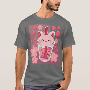 Boba Tea Cat Bubble Tea Kawaii Anime Japanese Girl T-Shirt
