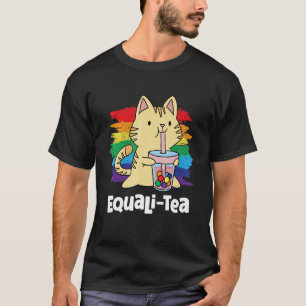 Boba Tea Cat Gay Pride Rainbow Flag Lgbt Community T-Shirt