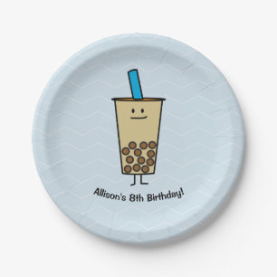 Boba tea drink milk Taro tapioca Paper Plate