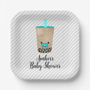 Boba Tea Inspired Customizable Baby Shower Paper Plate