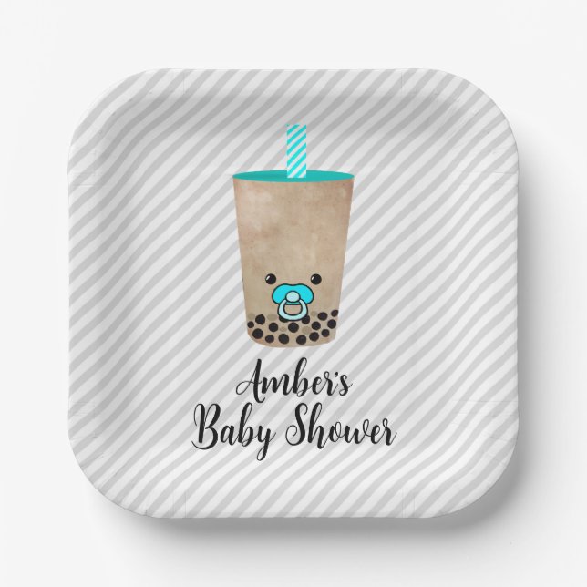 Boba Tea Inspired Customizable Baby Shower Paper Plate (Front)