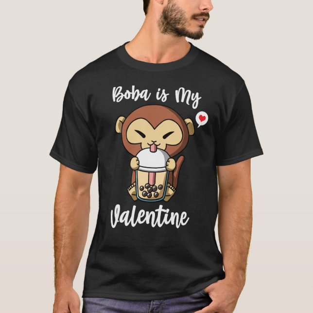 Boba Tea is My Valentine Monkey Anti Valentines Da T-Shirt (Front)