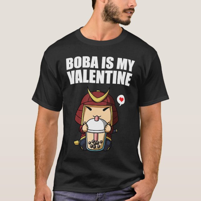Boba Tea is My Valentine Samurai Anti Valentines D T-Shirt (Front)