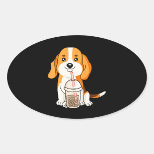 Boba Tea Kawaii Japanese Anime Beagle Lover Gift Oval Sticker