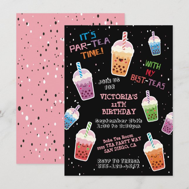 Boba Tea Party Anniversaire de fête Invitation (Devant / Derrière)