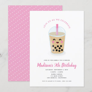 Boba Tea Party Invitation in Pink