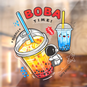 Boba Time Bubble Tea Drinks Business Window Cling